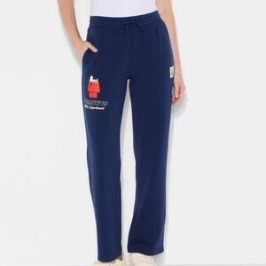 Peanuts Women's Snoopy House Wide Leg Fleece Graphic Pants XL Navy Blue